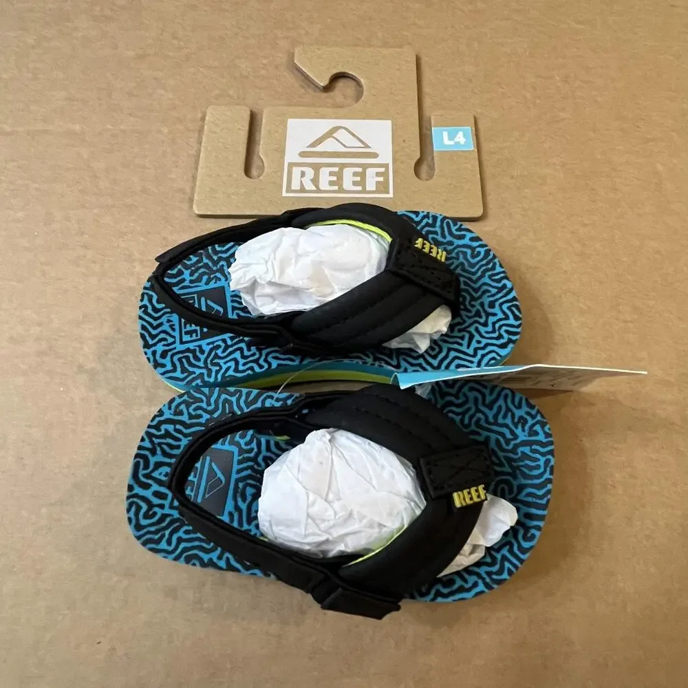 Reef Shoes Toddler Size 4 Black Blue Little Ahi Back Strap Flip Flop Sandals